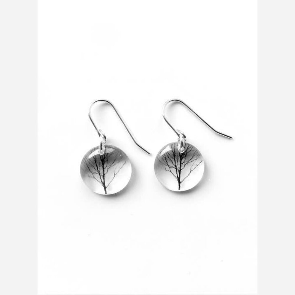 Round Tree Earrings – Handmade Resin & Acrylic with Sterling Silver Hooks